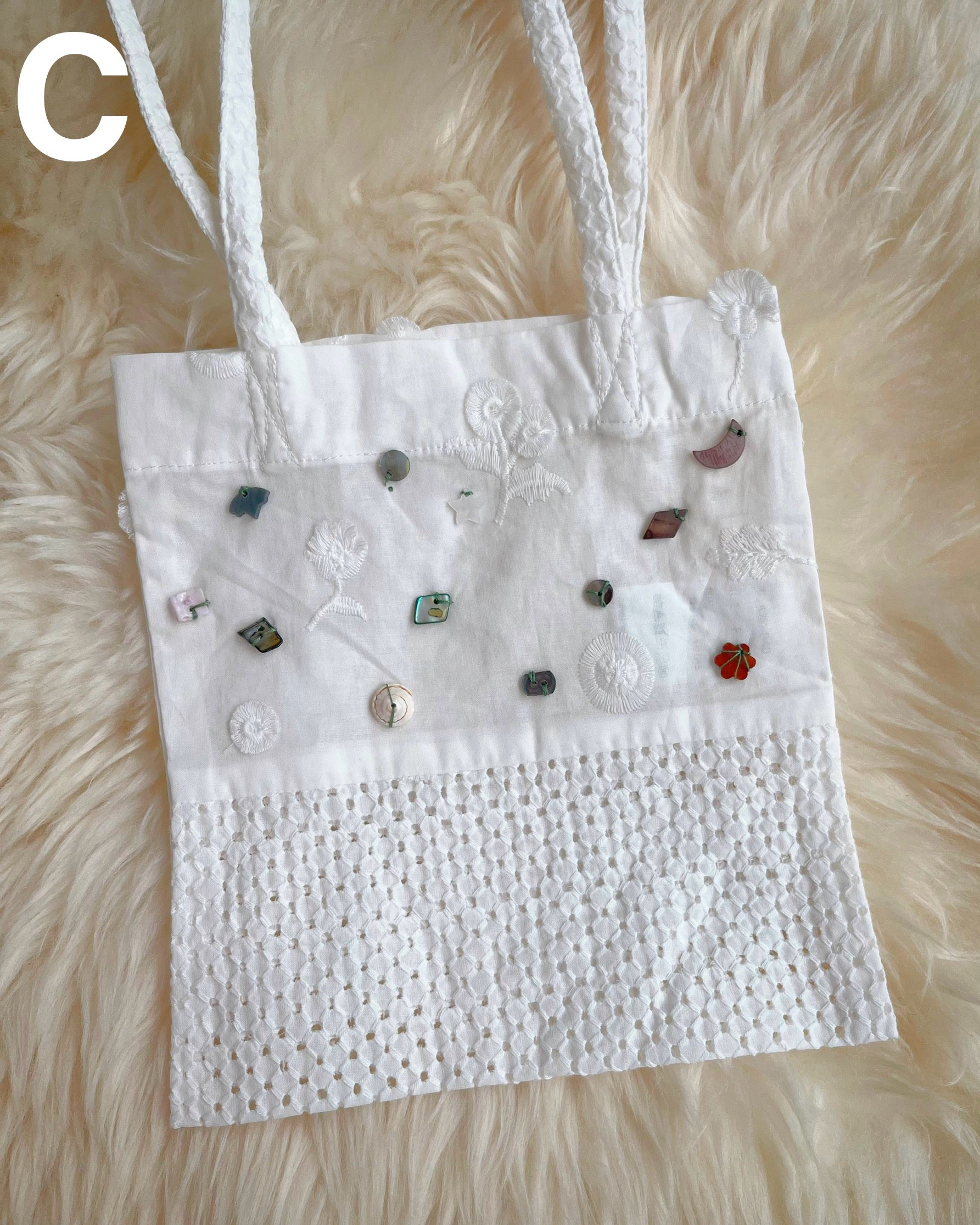 COTTON LACE TOTE BAG – WITH SPECIAL BUTTON