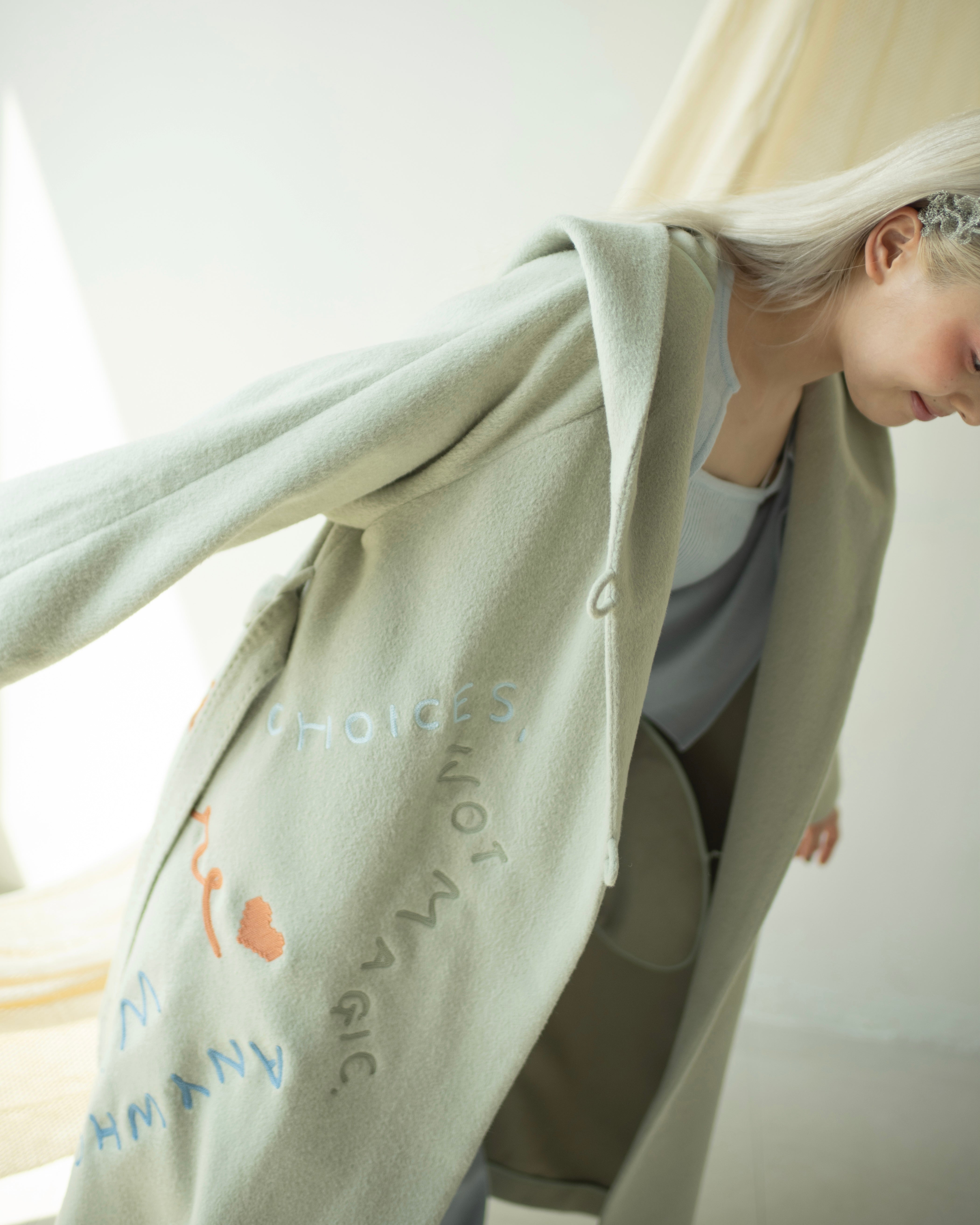 EMBROIDERY ANGORA WOOL NEST COAT