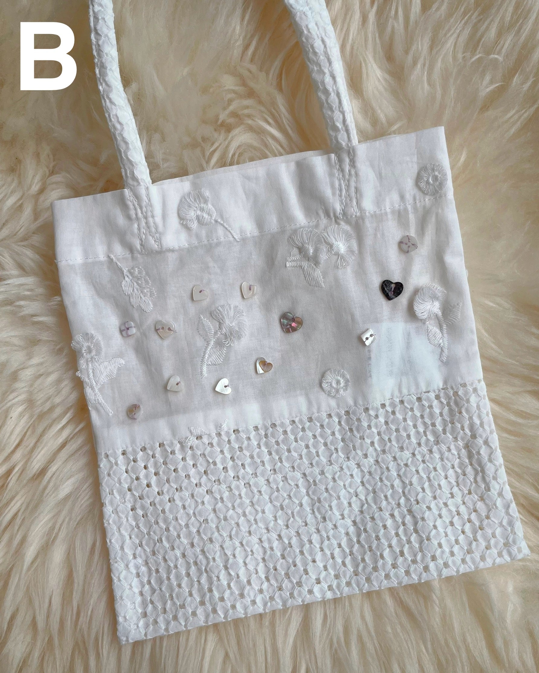 COTTON LACE TOTE BAG – WITH SPECIAL BUTTON