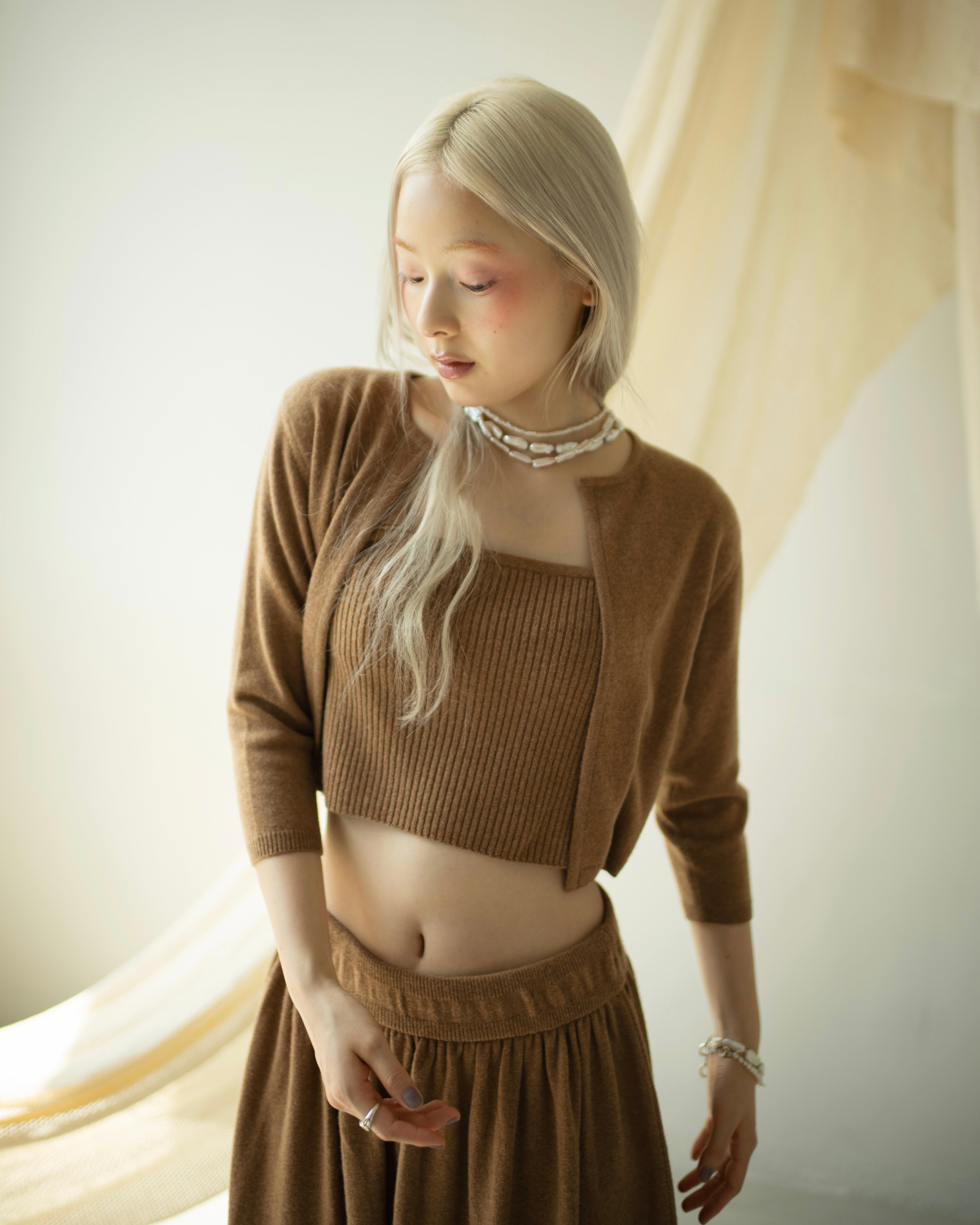 トップス YILON CABLE KNIT BOLERO BARE SET CASHMERE BOLERO