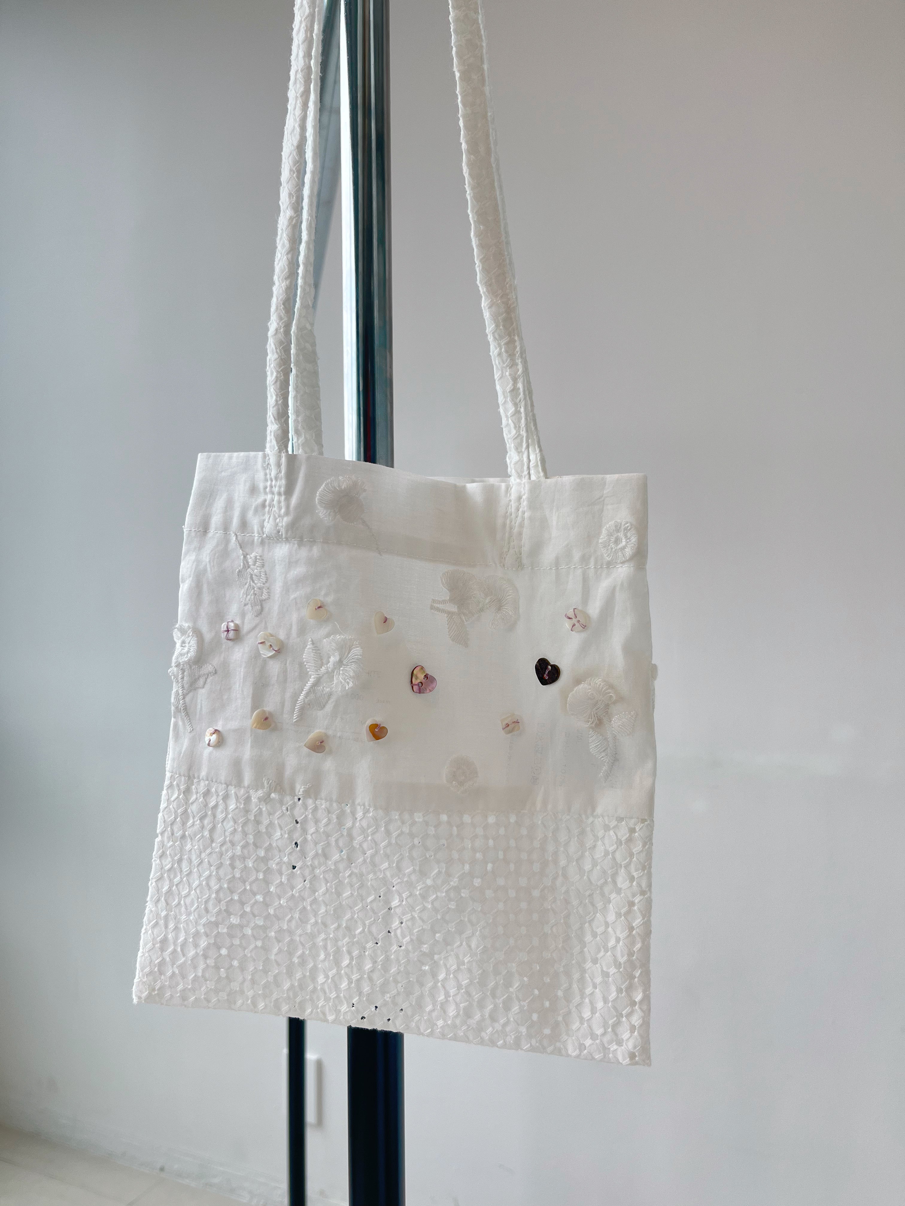 COTTON LACE TOTE BAG – WITH SPECIAL BUTTON
