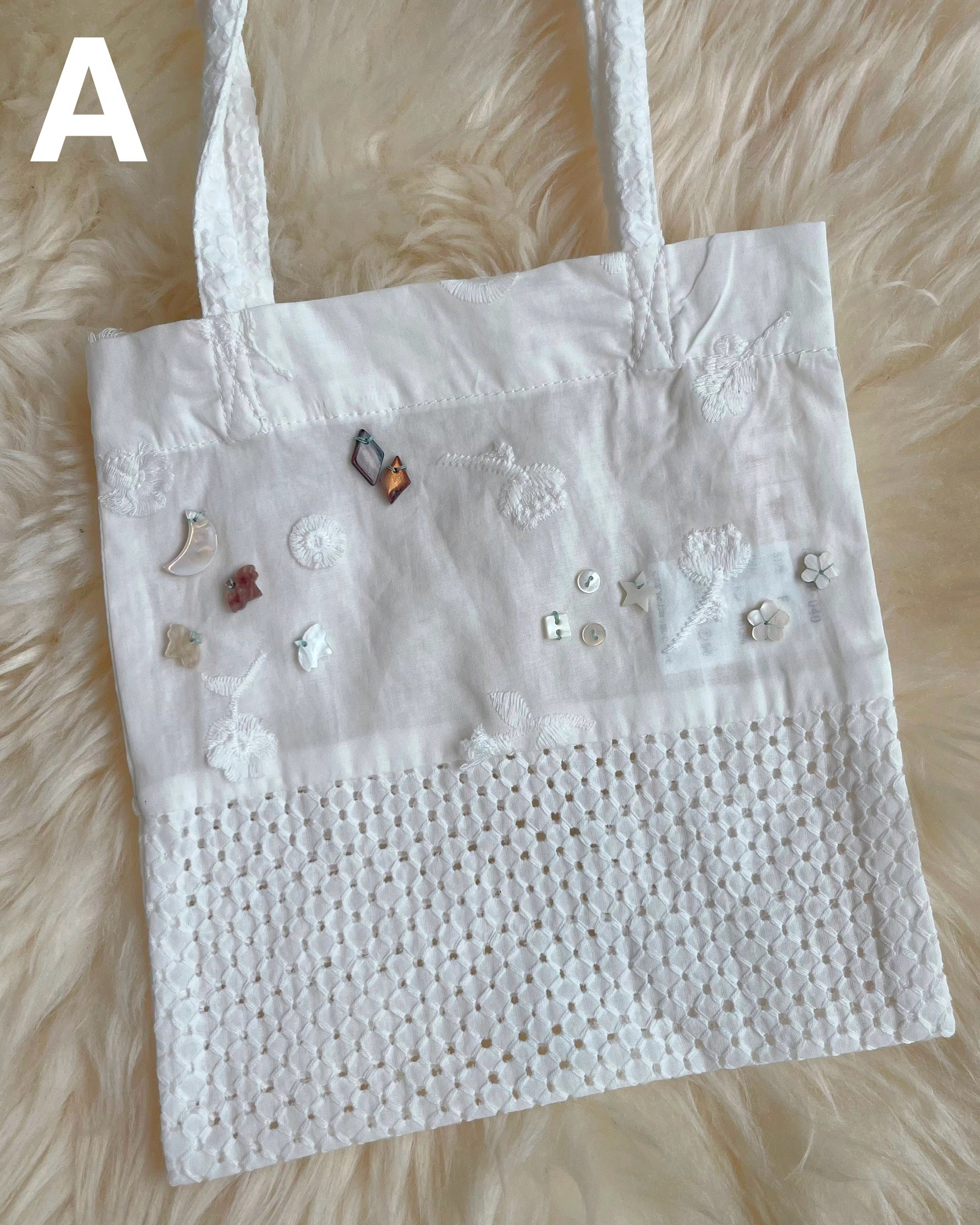 COTTON LACE TOTE BAG – WITH SPECIAL BUTTON